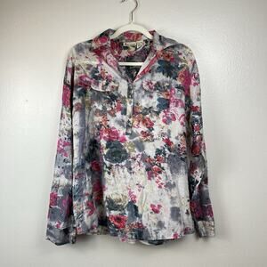 Artine Womens Cotton Popover Top Size XL Collared Artsy Boho Lightweight